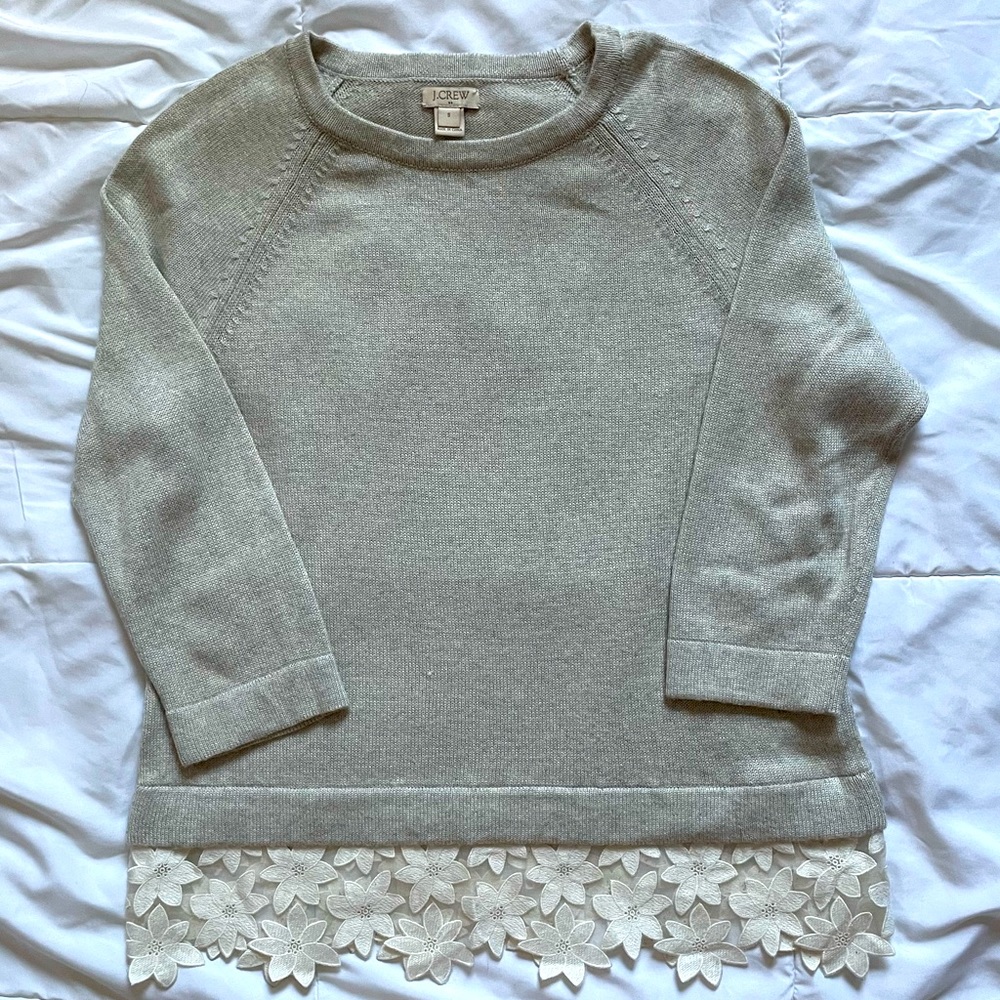 EUC J.Crew merino sweater with floral appliqué accent. Size Small.